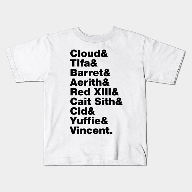 Final Fantasy 7 Characters (Black Text) Kids T-Shirt by inotyler